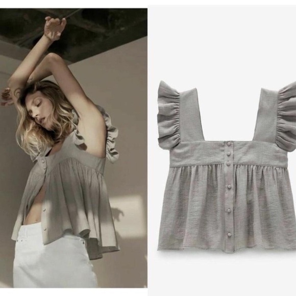 Zara Tops - Zara Gray Ruffled Women's Top